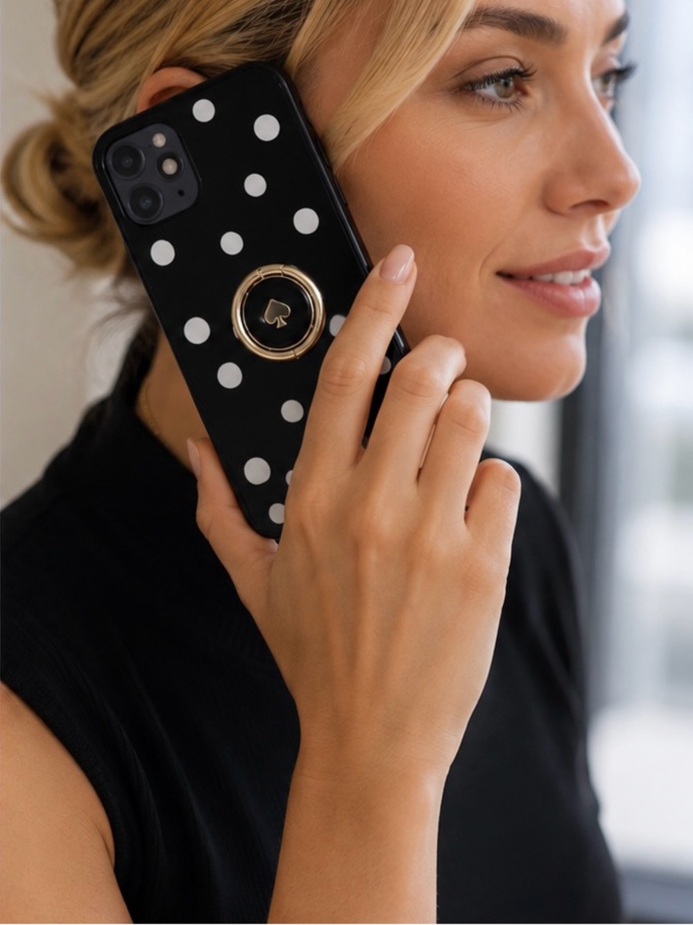 NWT Kate Spade 11 Pro Polka Dot iPhone Case Gold Ring Stand